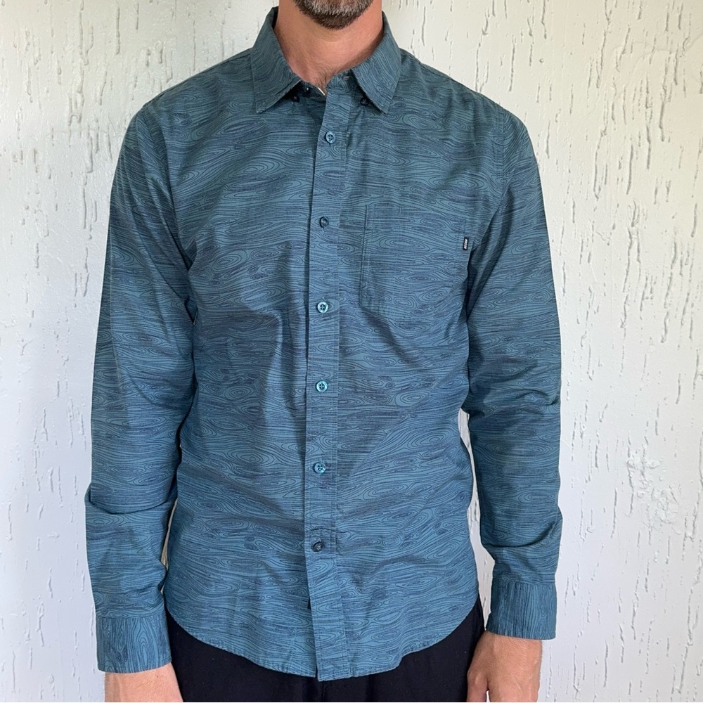 NikeSB Men’s Woodgrain Print Button Down Shirt Small Teal